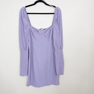 New Naanaa Long Sleeve Grid Texture Puff Sleeve Dress Lavender Purple Size US 10
